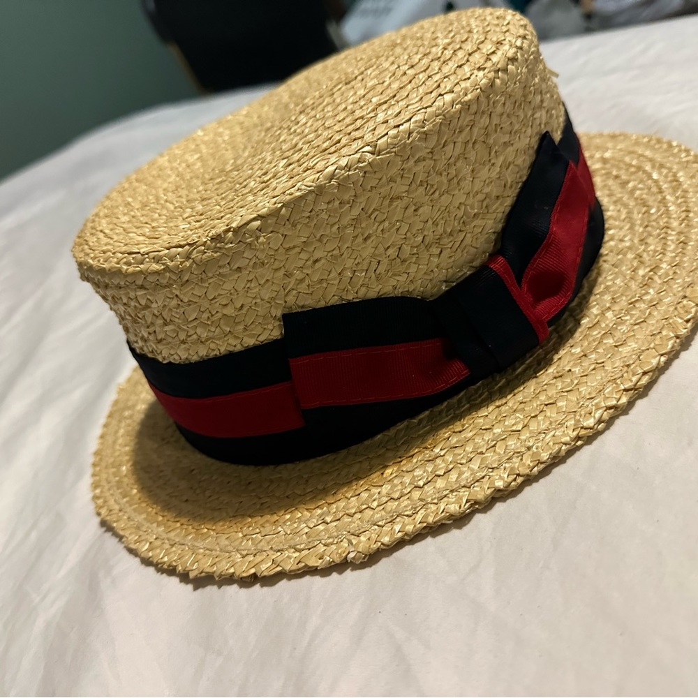 Scala Boater Hat Navy/Red